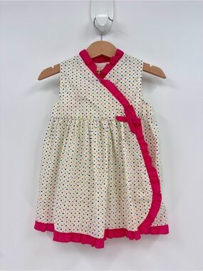 Toffee Apple White & Pink Polka Dot Ruffle Wrap Dress Size 12 Months